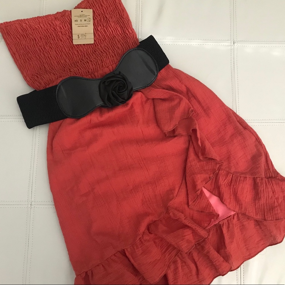 High low belted strapless dress!